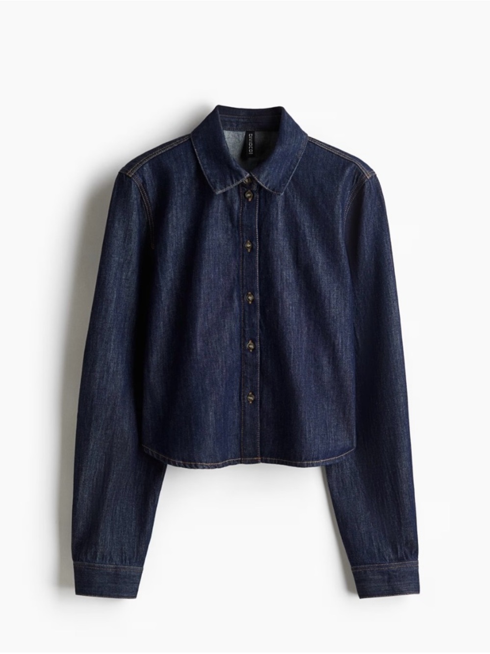 H&M Divided Short Denim Shirt Dark Denim Blue Long Sleeve Size S